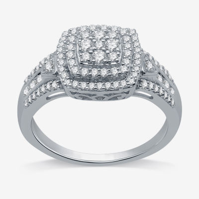 1.59 Cttw Natural Round White & Champagne Diamond Bypass Cocktail Ring Sterling Silver