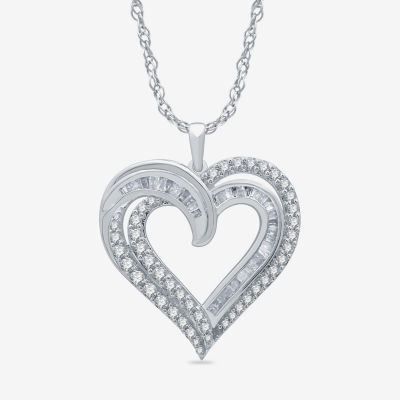 Womens 1 Ct T W Genuine White Diamond Sterling Silver Heart Pendant Necklace Jcpenney
