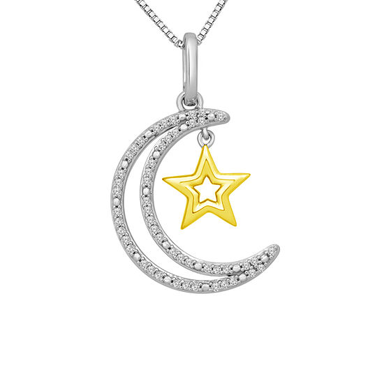 Womens 1/10 CT. T.W. Genuine Diamond 14K Gold Over Silver Moon Star Pendant Necklace