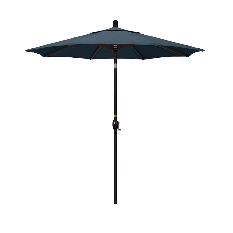 California Umbrella 7.5' Pacific Trail Series Pacifica Patio Umbrella With Bronze Aluminum Pole Aluminum Ribs Push Button Tilt Crank Lift, Blue