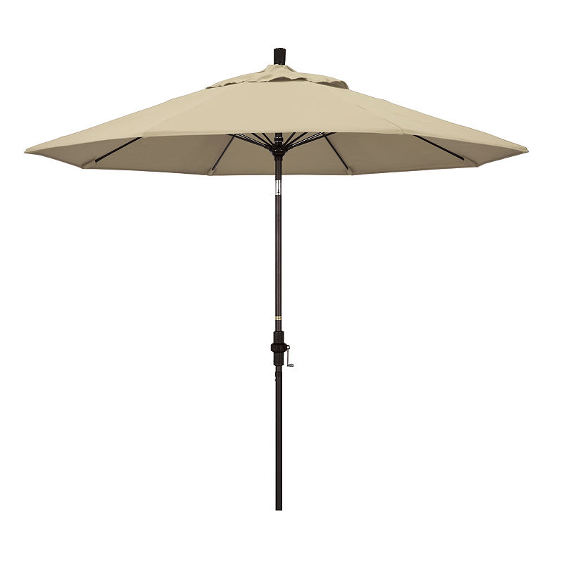 California Umbrella 9' Sun Master Series Pacifica Patio Umbrella With Bronze Aluminum Pole Fiberglass Ribs Collar Tilt Crank Lift, White