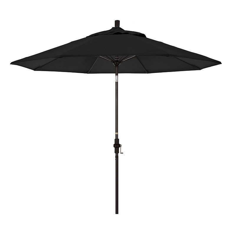 California Umbrella 9' Sun Master Series Pacifica Patio Umbrella With Bronze Aluminum Pole Fiberglass Ribs Collar Tilt Crank Lift, Black