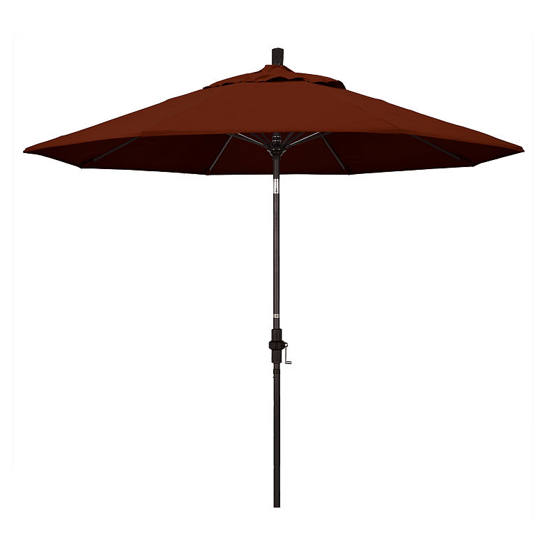 California Umbrella 9' Sun Master Series Pacifica Patio Umbrella With Bronze Aluminum Pole Fiberglass Ribs Collar Tilt Crank Lift, Red