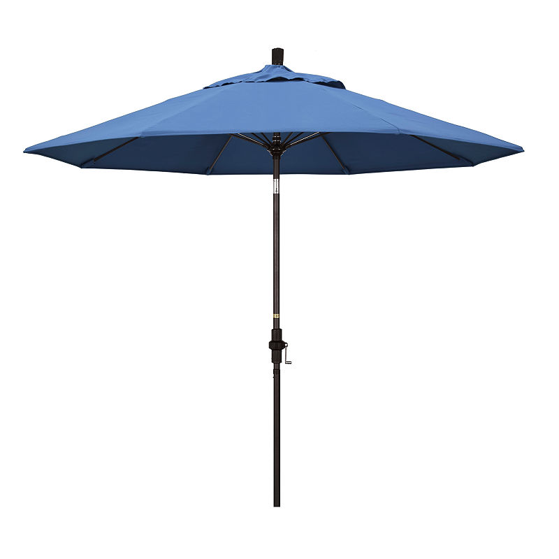 California Umbrella 9' Sun Master Series Pacifica Patio Umbrella With Bronze Aluminum Pole Fiberglass Ribs Collar Tilt Crank Lift, Blue