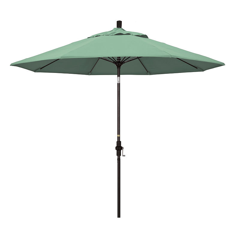 California Umbrella 9' Sun Master Series Pacifica Patio Umbrella With Bronze Aluminum Pole Fiberglass Ribs Collar Tilt Crank Lift, Green