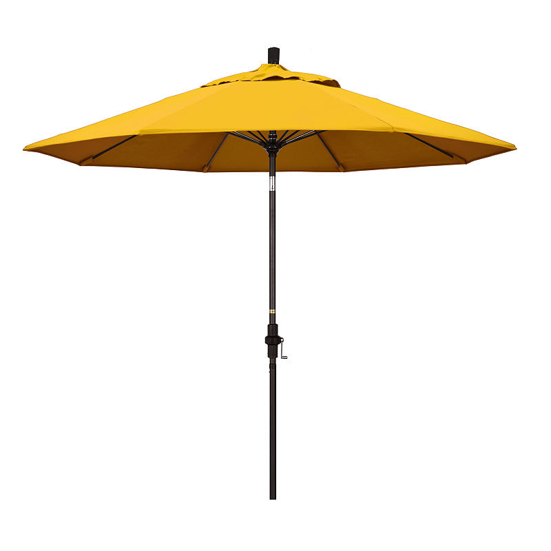 California Umbrella 9' Sun Master Series Pacifica Patio Umbrella With Bronze Aluminum Pole Fiberglass Ribs Collar Tilt Crank Lift, Yellow