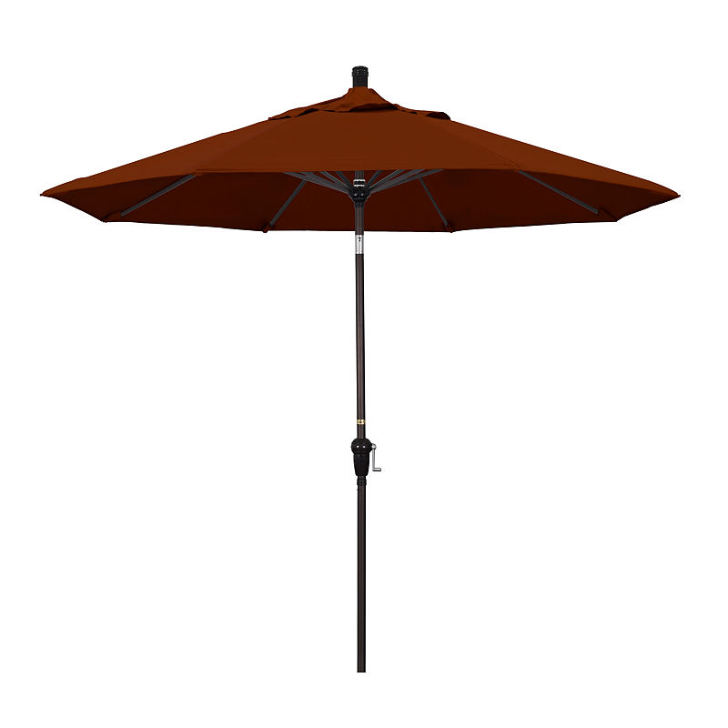 California Umbrella 9' Sunset Series Pacifica Patio Umbrella With Bronze Aluminum Pole Aluminum Ribs Auto Tilt Crank Lift, Red
