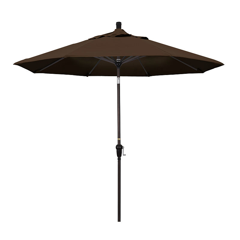 California Umbrella 9' Sunset Series Pacifica Patio Umbrella With Bronze Aluminum Pole Aluminum Ribs Auto Tilt Crank Lift, Brown
