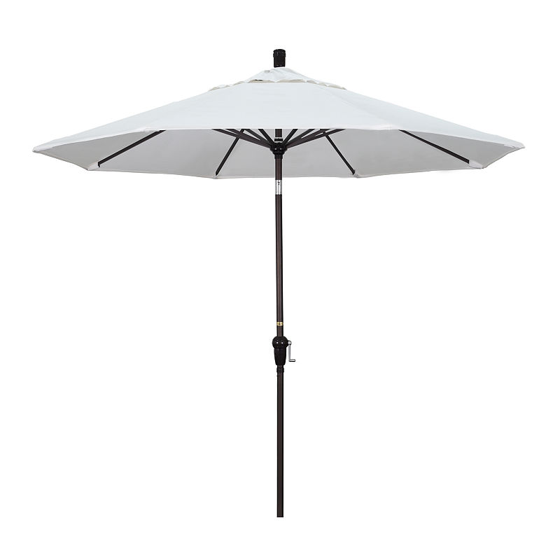 California Umbrella 9' Sunset Series Pacifica Patio Umbrella With Bronze Aluminum Pole Aluminum Ribs Auto Tilt Crank Lift, White
