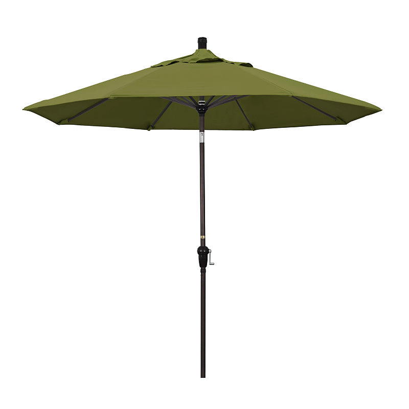 California Umbrella 9' Sunset Series Pacifica Patio Umbrella With Bronze Aluminum Pole Aluminum Ribs Auto Tilt Crank Lift, Green