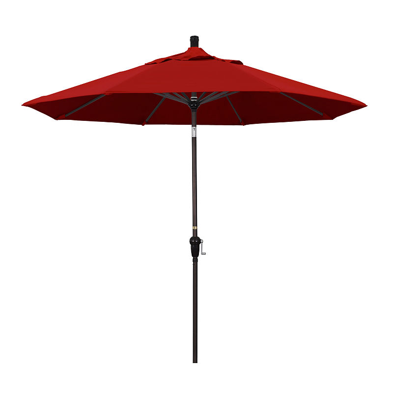 California Umbrella 9' Sunset Series Pacifica Patio Umbrella With Bronze Aluminum Pole Aluminum Ribs Auto Tilt Crank Lift, Red