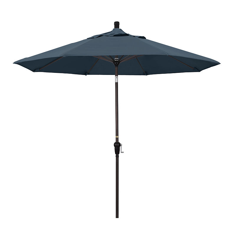 California Umbrella 9' Sunset Series Pacifica Patio Umbrella With Bronze Aluminum Pole Aluminum Ribs Auto Tilt Crank Lift, Blue