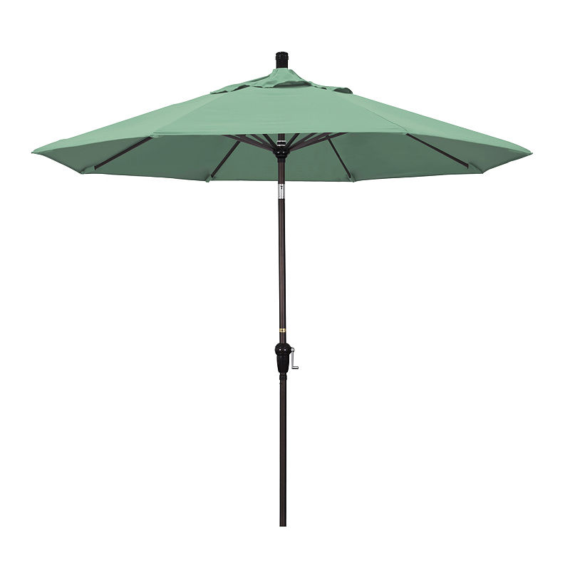 California Umbrella 9' Sunset Series Pacifica Patio Umbrella With Bronze Aluminum Pole Aluminum Ribs Auto Tilt Crank Lift, Green