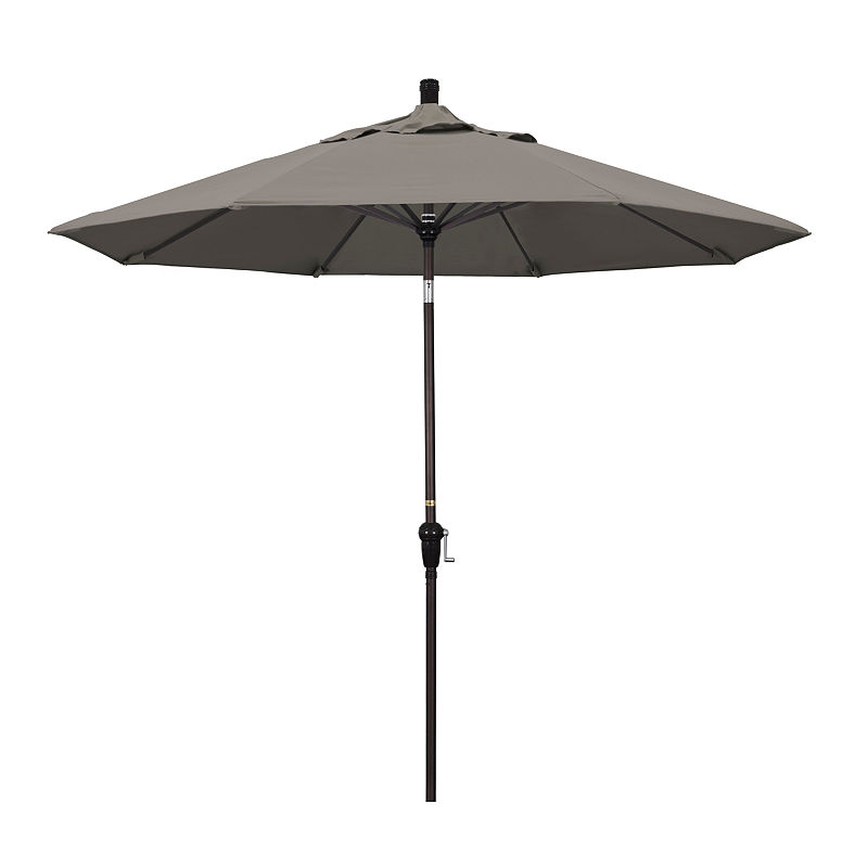 California Umbrella 9' Sunset Series Pacifica Patio Umbrella With Bronze Aluminum Pole Aluminum Ribs Auto Tilt Crank Lift, Brown