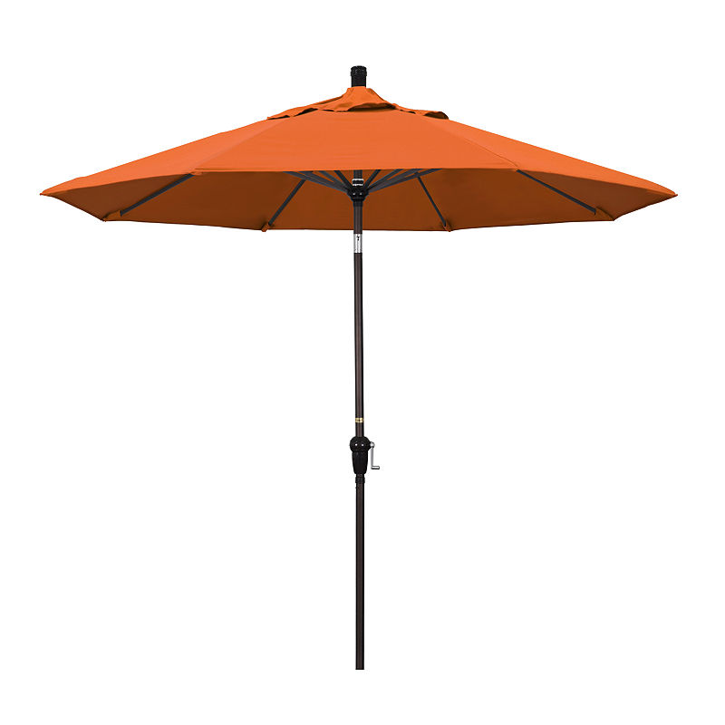 California Umbrella 9' Sunset Series Pacifica Patio Umbrella With Bronze Aluminum Pole Aluminum Ribs Auto Tilt Crank Lift, Red