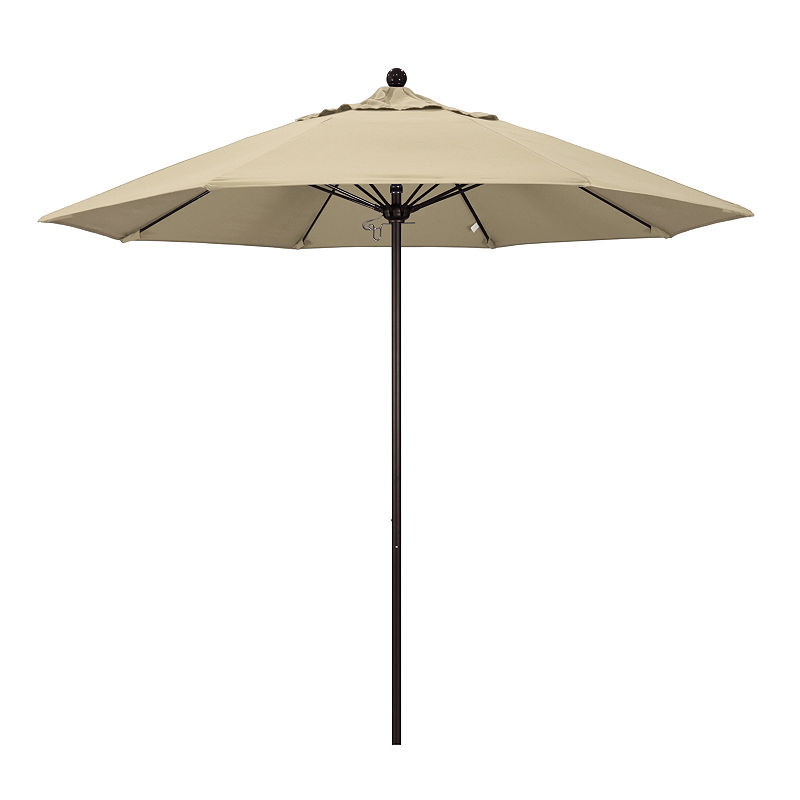 California Umbrella 9' Venture Series Pacifica Patio Umbrella With Bronze Aluminum Pole Fiberglass Ribs Push Lift, White