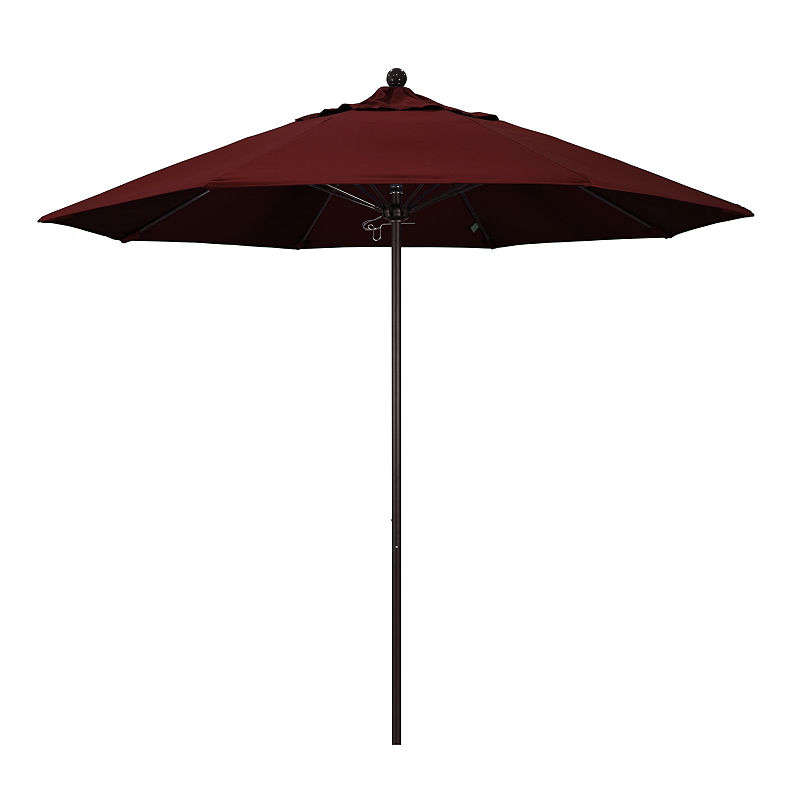 California Umbrella 9' Venture Series Pacifica Patio Umbrella With Bronze Aluminum Pole Fiberglass Ribs Push Lift, Red