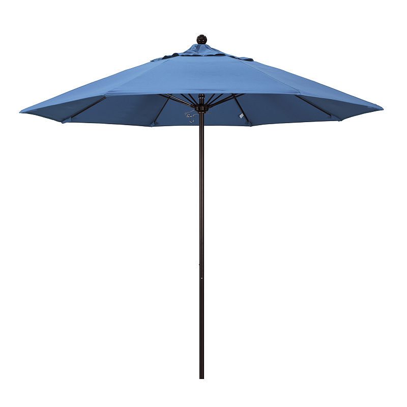 California Umbrella 9' Venture Series Pacifica Patio Umbrella With Bronze Aluminum Pole Fiberglass Ribs Push Lift, Blue