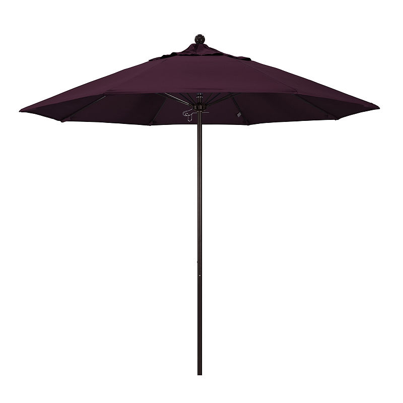 California Umbrella 9' Venture Series Pacifica Patio Umbrella With Bronze Aluminum Pole Fiberglass Ribs Push Lift, Purple
