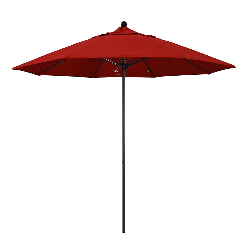 California Umbrella 9' Venture Series Pacifica Patio Umbrella With Bronze Aluminum Pole Fiberglass Ribs Push Lift, Red