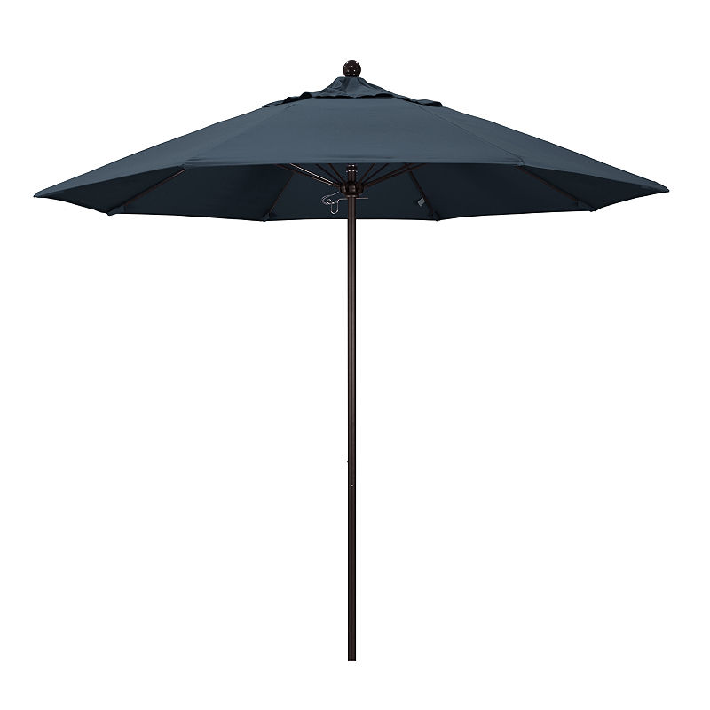 California Umbrella 9' Venture Series Pacifica Patio Umbrella With Bronze Aluminum Pole Fiberglass Ribs Push Lift, Blue