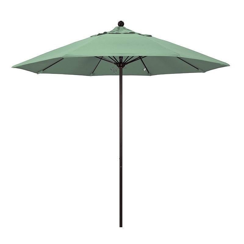 California Umbrella 9' Venture Series Pacifica Patio Umbrella With Bronze Aluminum Pole Fiberglass Ribs Push Lift, Green