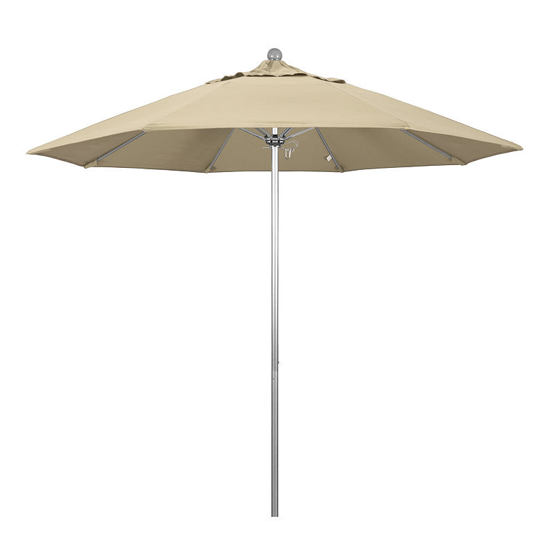 California Umbrella 9' Venture Series Pactifica Patio Umbrella With Silver Anodized Aluminum Pole Fiberglass Ribs Push Lift, White