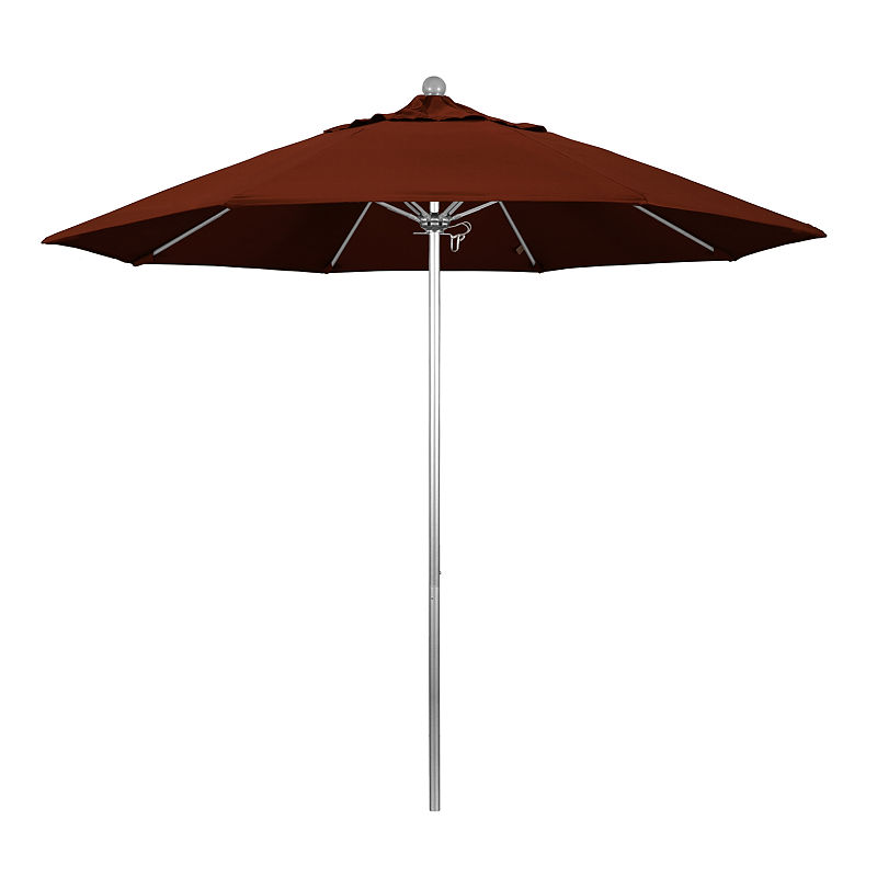 California Umbrella 9' Venture Series Pactifica Patio Umbrella With Silver Anodized Aluminum Pole Fiberglass Ribs Push Lift, Red