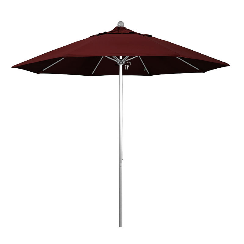 California Umbrella 9' Venture Series Pactifica Patio Umbrella With Silver Anodized Aluminum Pole Fiberglass Ribs Push Lift, Red