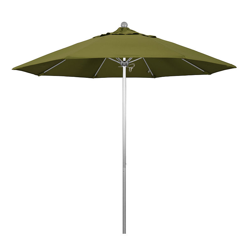 California Umbrella 9' Venture Series Pactifica Patio Umbrella With Silver Anodized Aluminum Pole Fiberglass Ribs Push Lift, Green