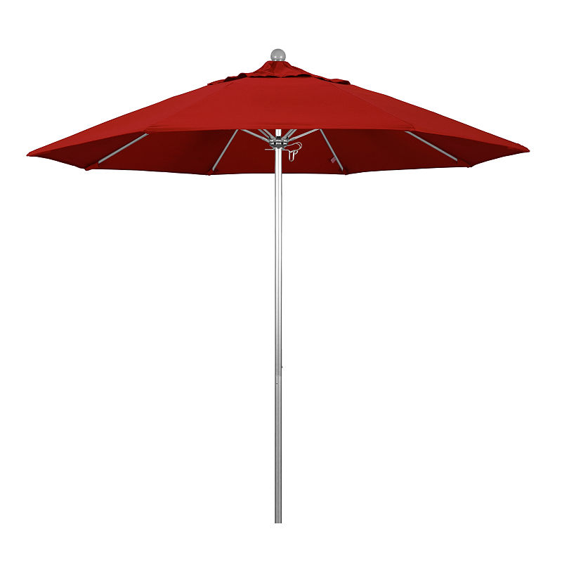 California Umbrella 9' Venture Series Pactifica Patio Umbrella With Silver Anodized Aluminum Pole Fiberglass Ribs Push Lift, Red