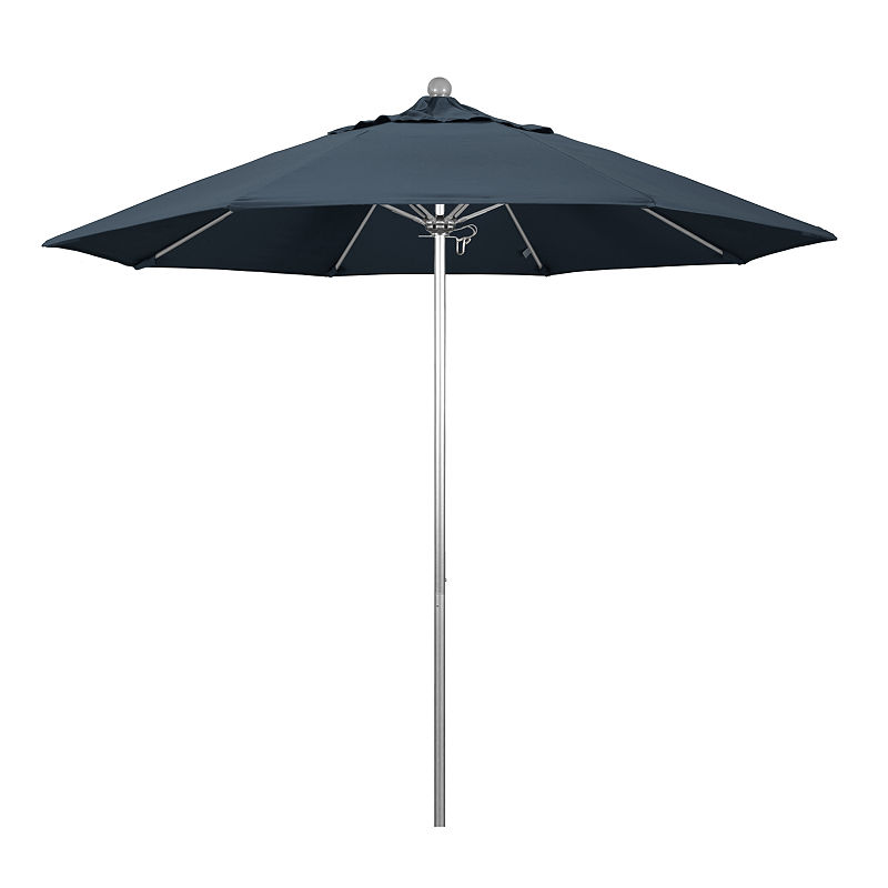 California Umbrella 9' Venture Series Pactifica Patio Umbrella With Silver Anodized Aluminum Pole Fiberglass Ribs Push Lift, Blue