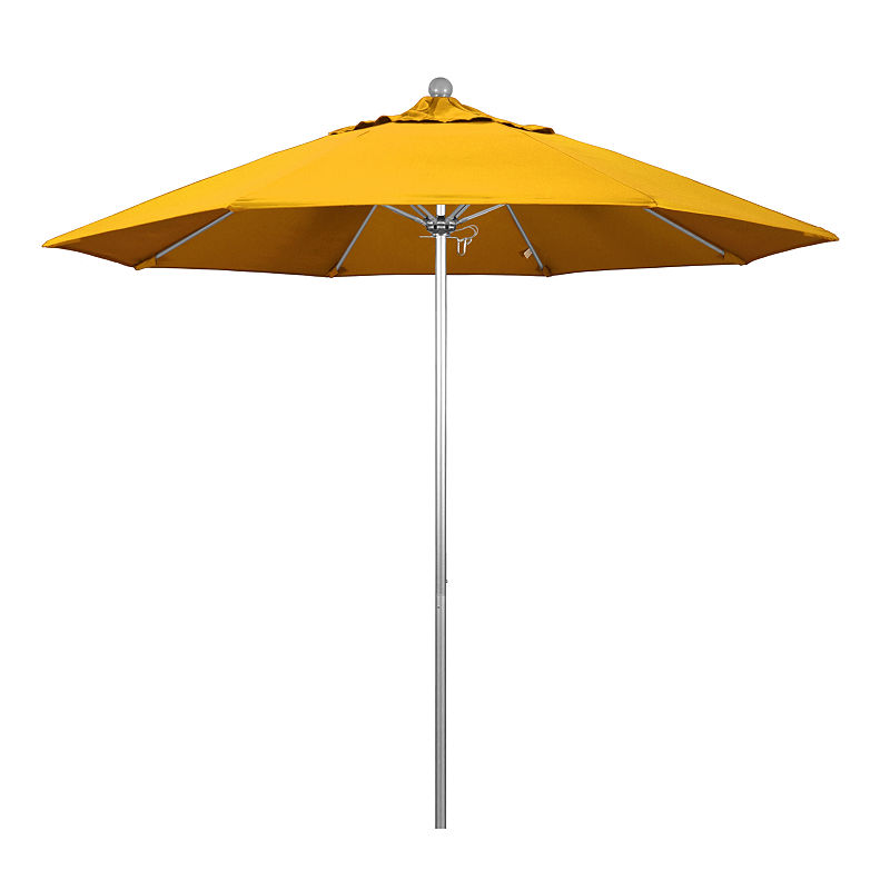 California Umbrella 9' Venture Series Pactifica Patio Umbrella With Silver Anodized Aluminum Pole Fiberglass Ribs Push Lift, Yellow