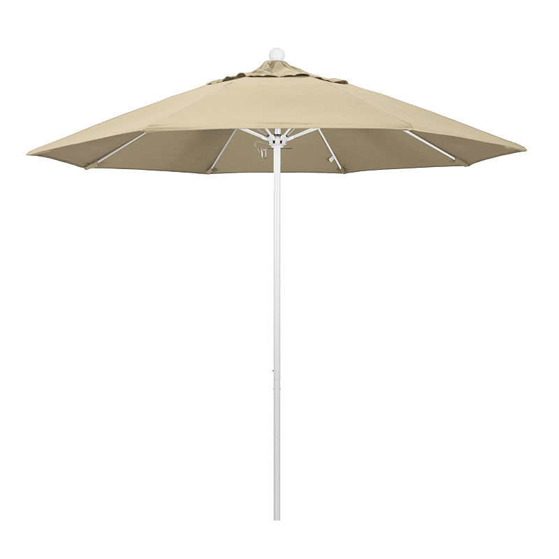 California Umbrella 9' Venture Series Pacifica Patio Umbrella With Matted White Aluminum Pole Fiberglass Ribs Push Lift