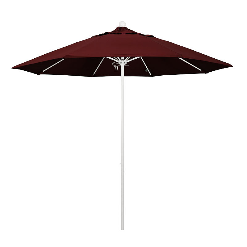 California Umbrella 9' Venture Series Pacifica Patio Umbrella With Matted White Aluminum Pole Fiberglass Ribs Push Lift, Red