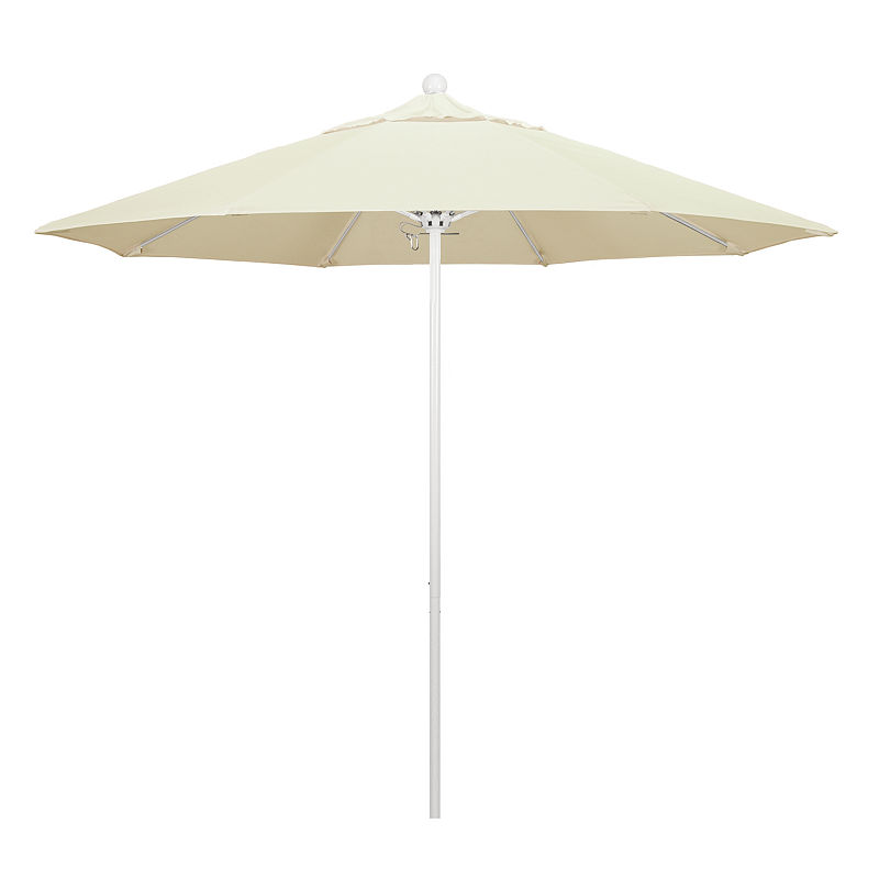 California Umbrella 9' Venture Series Pacifica Patio Umbrella With Matted White Aluminum Pole Fiberglass Ribs Push Lift