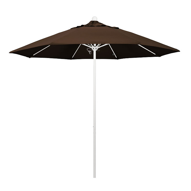 California Umbrella 9' Venture Series Pacifica Patio Umbrella With Matted White Aluminum Pole Fiberglass Ribs Push Lift, Brown