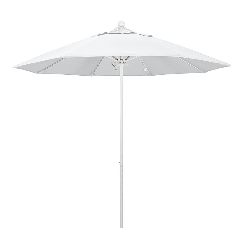 California Umbrella 9' Venture Series Pacifica Patio Umbrella With Matted White Aluminum Pole Fiberglass Ribs Push Lift