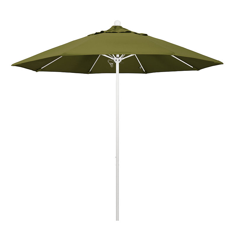 California Umbrella 9' Venture Series Pacifica Patio Umbrella With Matted White Aluminum Pole Fiberglass Ribs Push Lift, Green