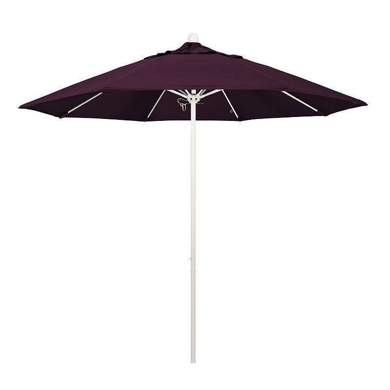 California Umbrella 9' Venture Series Pacifica Patio Umbrella With Matted White Aluminum Pole Fiberglass Ribs Push Lift, Purple