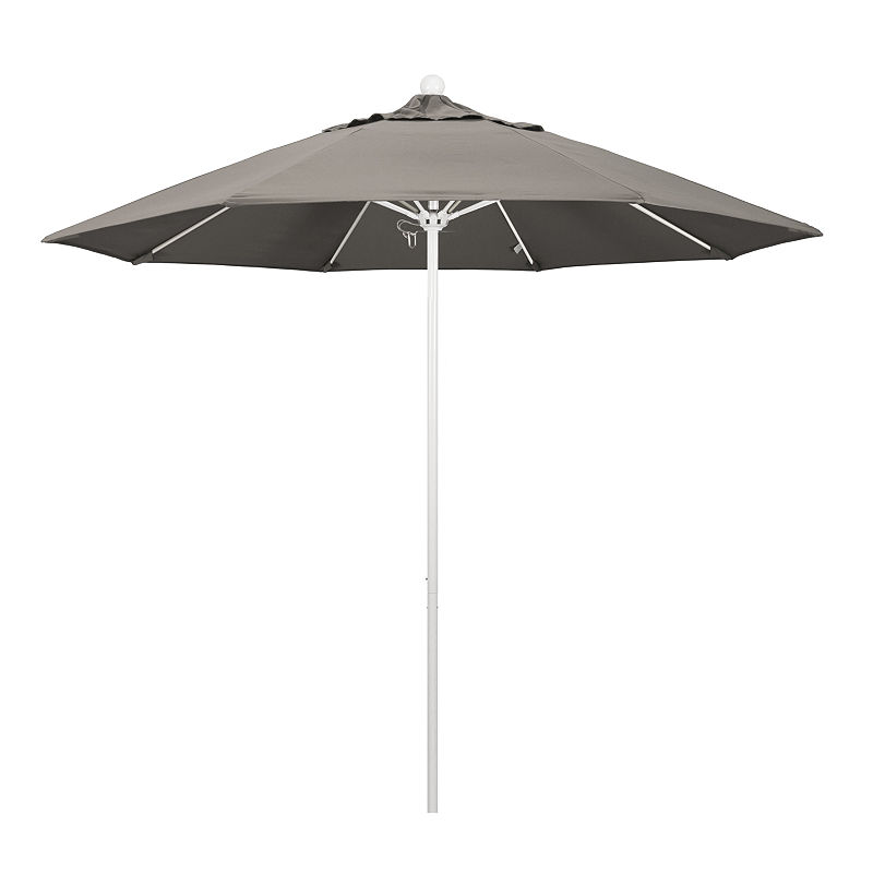 California Umbrella 9' Venture Series Pacifica Patio Umbrella With Matted White Aluminum Pole Fiberglass Ribs Push Lift, Brown