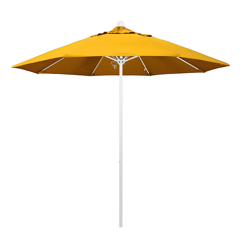 California Umbrella 9' Venture Series Pacifica Patio Umbrella With Matted White Aluminum Pole Fiberglass Ribs Push Lift, Yellow