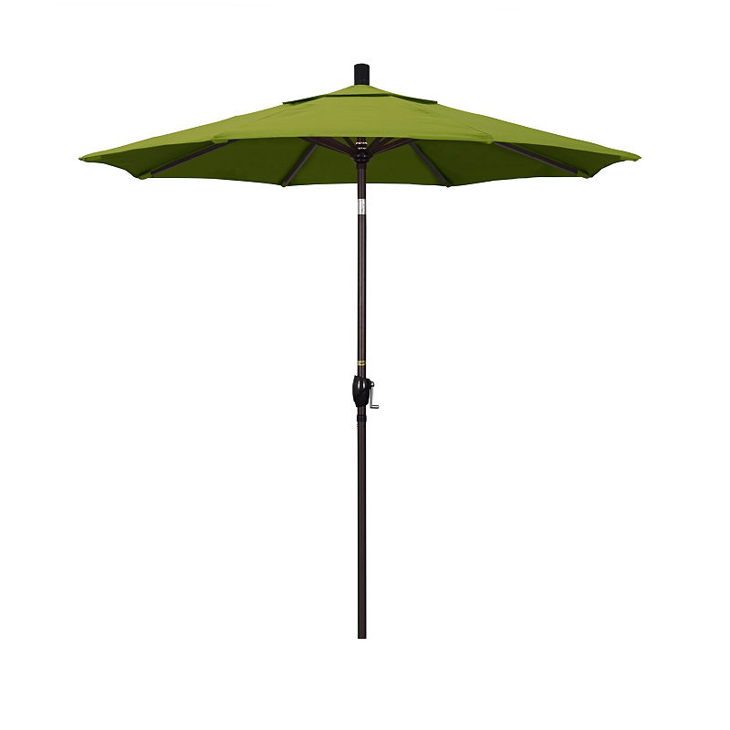 California Umbrella 7.5' Pacific Trail Series Solid Olefin Patio Umbrella With Bronze Aluminum Pole Aluminum Ribs Push Button Tilt Crank Lift, Green