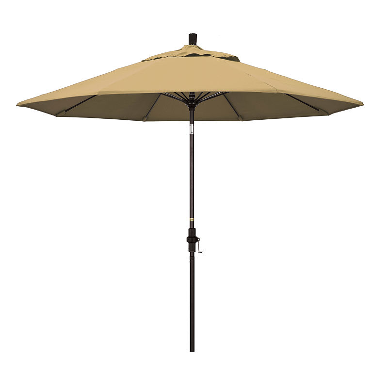 California Umbrella 9' Sun Master Series Solid Olefin Patio Umbrella With Bronze Aluminum Pole Fiberglass Ribs Collar Tilt Crank Lift, Brown