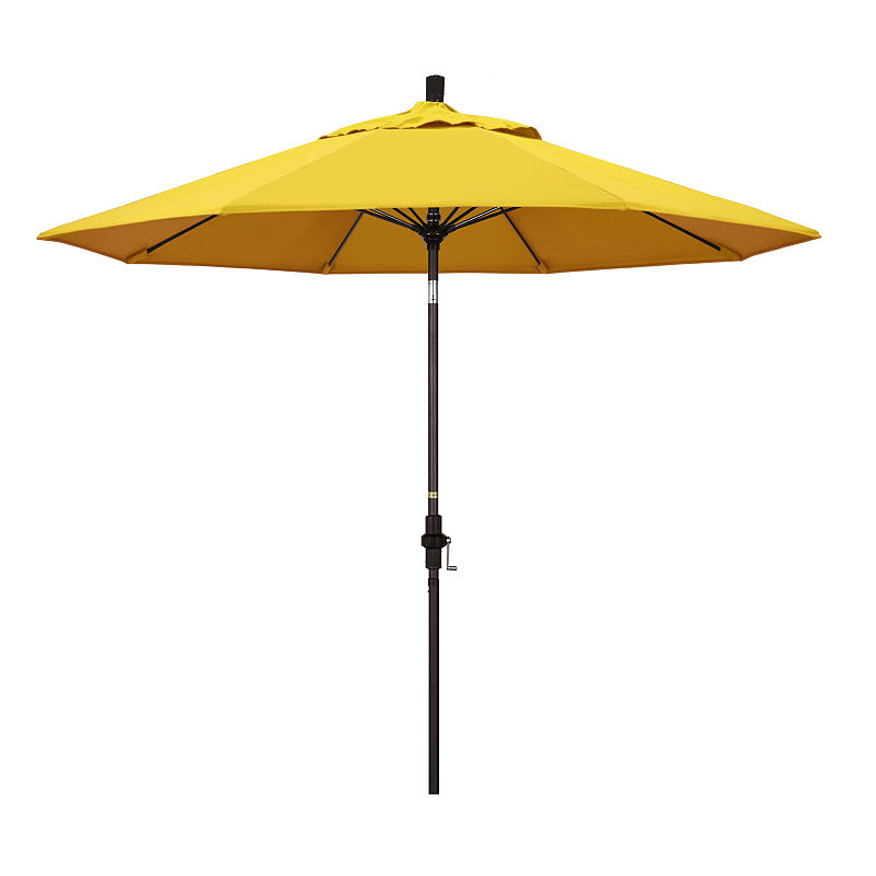 California Umbrella 9' Sun Master Series Solid Olefin Patio Umbrella With Bronze Aluminum Pole Fiberglass Ribs Collar Tilt Crank Lift, Yellow