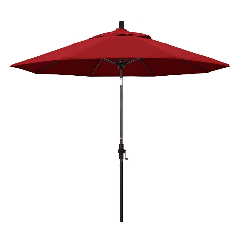 California Umbrella 9' Sun Master Series Solid Olefin Patio Umbrella With Bronze Aluminum Pole Fiberglass Ribs Collar Tilt Crank Lift, Red