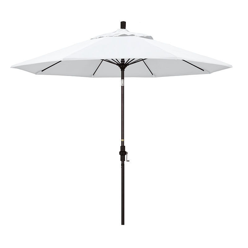 California Umbrella 9' Sun Master Series Solid Olefin Patio Umbrella With Bronze Aluminum Pole Fiberglass Ribs Collar Tilt Crank Lift, White