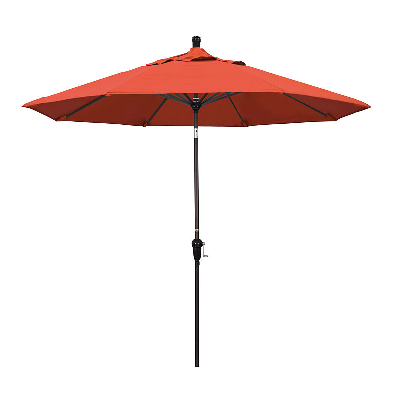 California Umbrella 9' Sunset Series Solid Olefin Patio Umbrella With Bronze Aluminum Pole Aluminum Ribs Auto Tilt Crank Lift, Orange