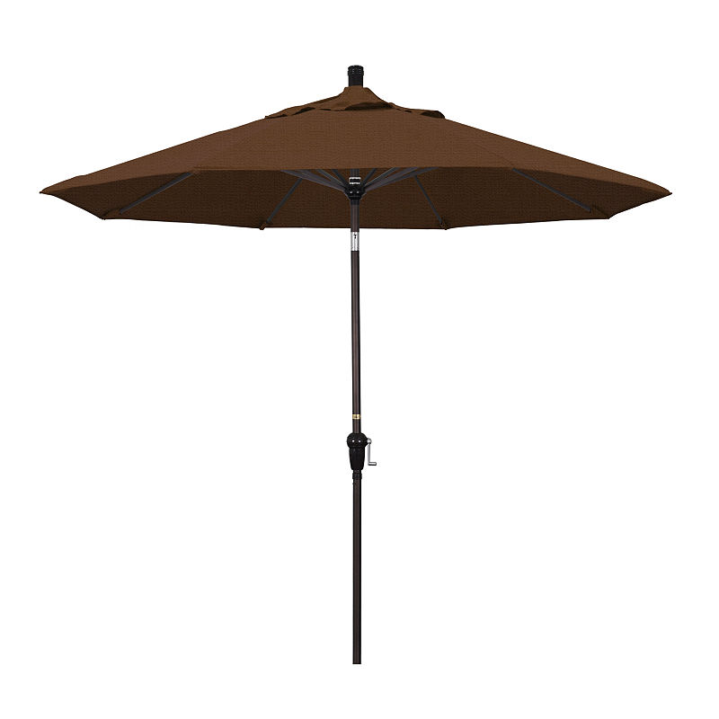 California Umbrella 9' Sunset Series Solid Olefin Patio Umbrella With Bronze Aluminum Pole Aluminum Ribs Auto Tilt Crank Lift, Brown