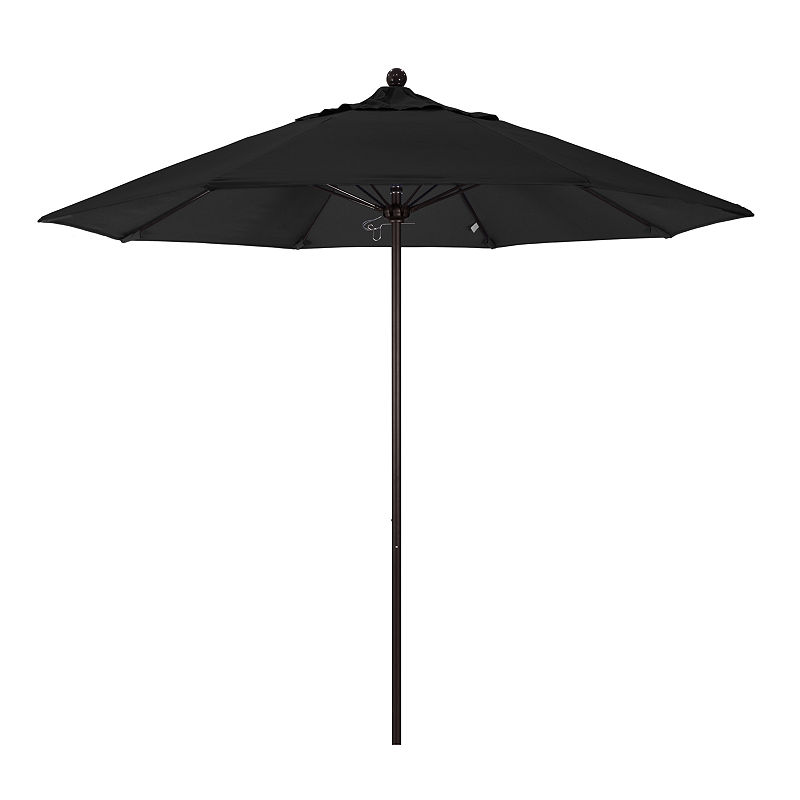 California Umbrella 9' Venture Series Solid Olefin Patio Umbrella With Bronze Aluminum Pole Fiberglass Ribs Push Lift, Black